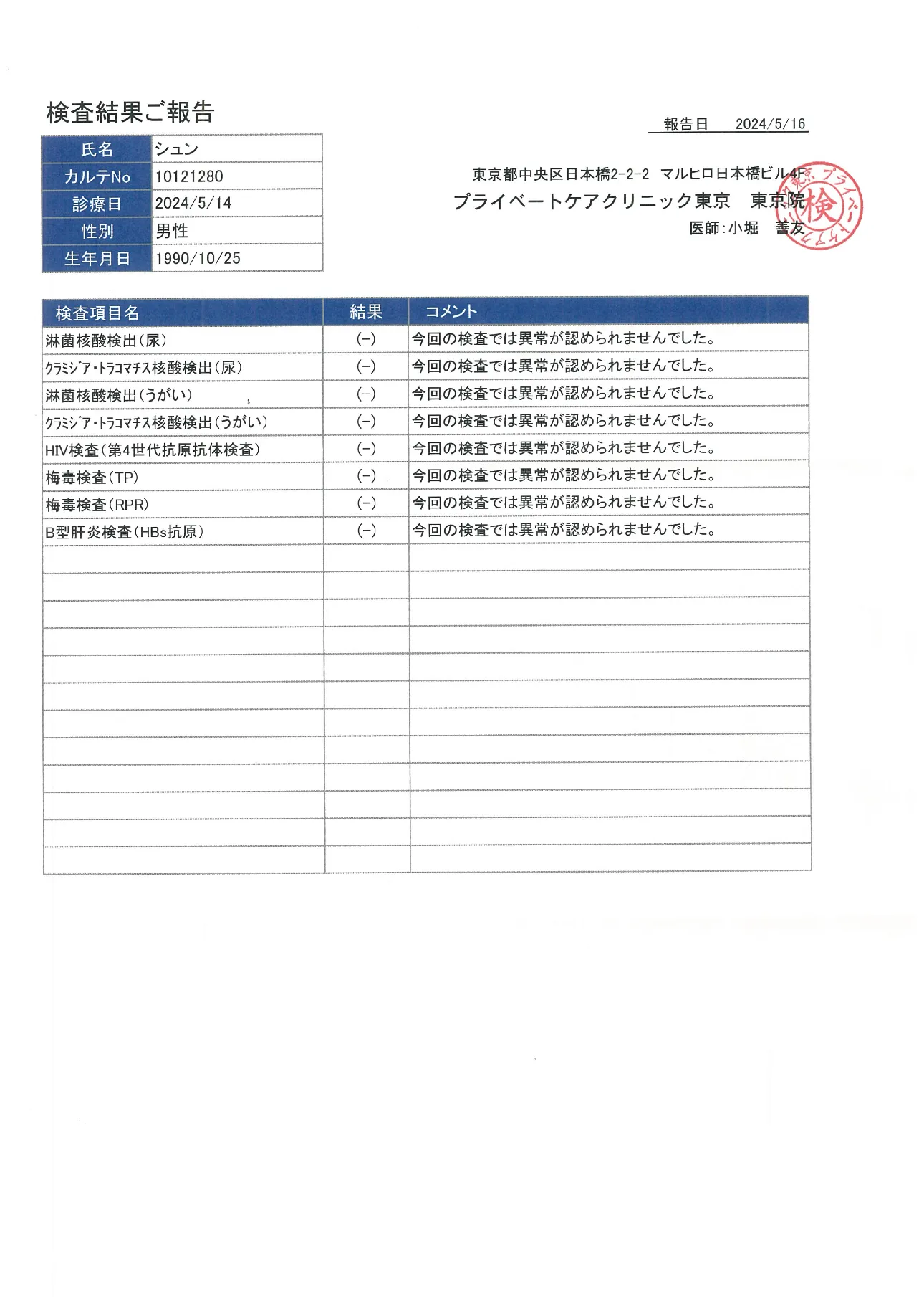 検査結果について